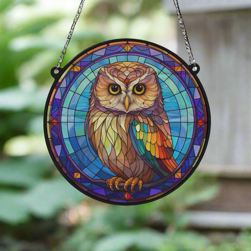 Millie the Little Owl Stained Glass Effect Suncatcher